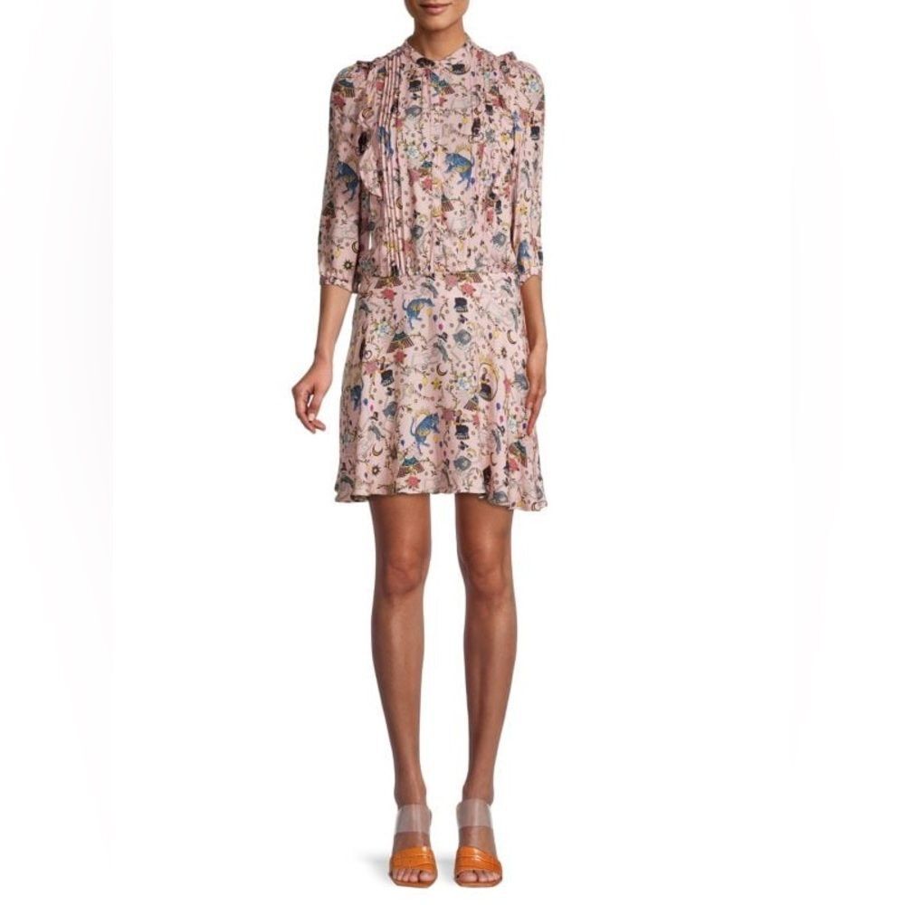 ZADIG & VOLTAIRE Remos Circus Pleated Shirt Ruffle Mandarin Collar Dress Sz XS